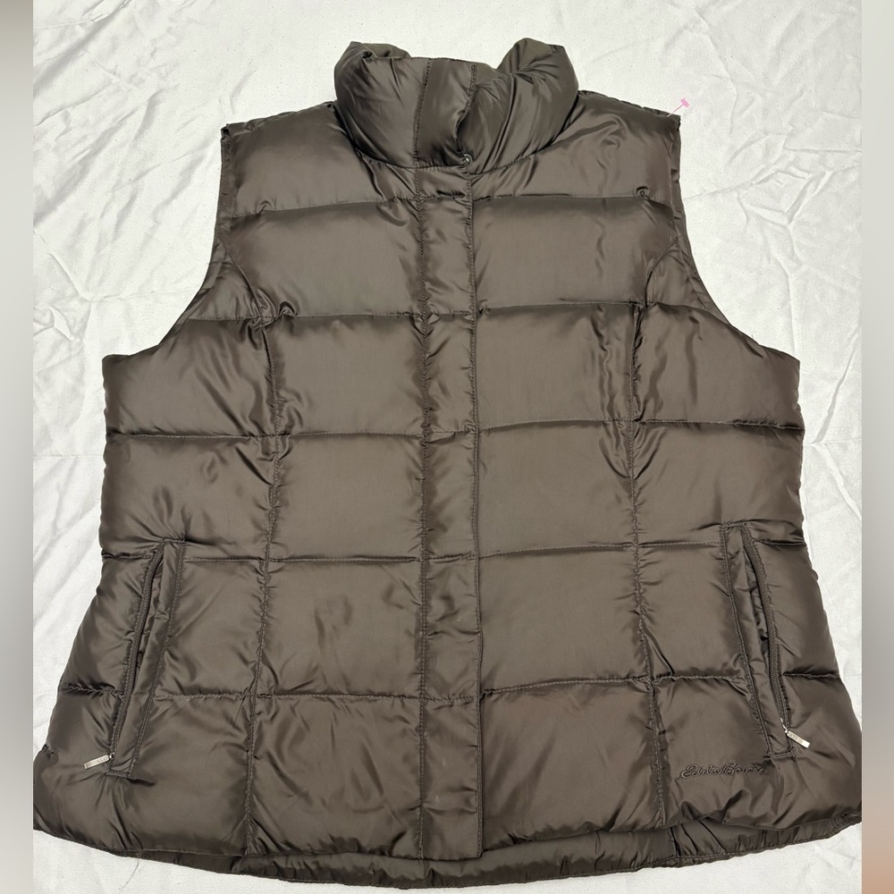 Eddie Bauer Goose Down Puffer Vest Brown Quilted Zip Winter Jacket Womens XL